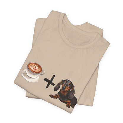 Coffee and Dachshunds T-Shirt — Gold — flat lay — SniffWaggleNWalk™