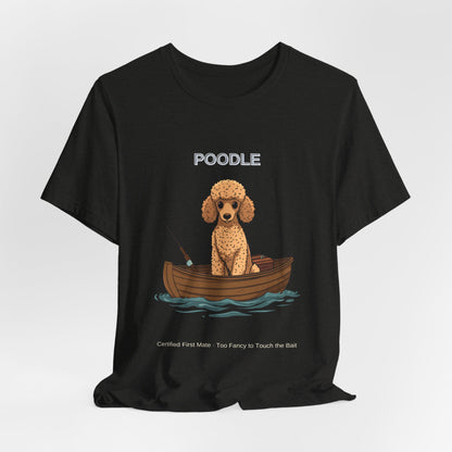 Poodle Fishing Buddy t-shirt, design print detail close-up