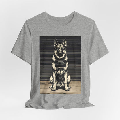 German Shepherd True Crime Night Shift t-shirt, black heather, back view