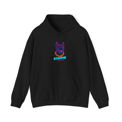 Maroon Staffie streetwear hoodie with gold chain design