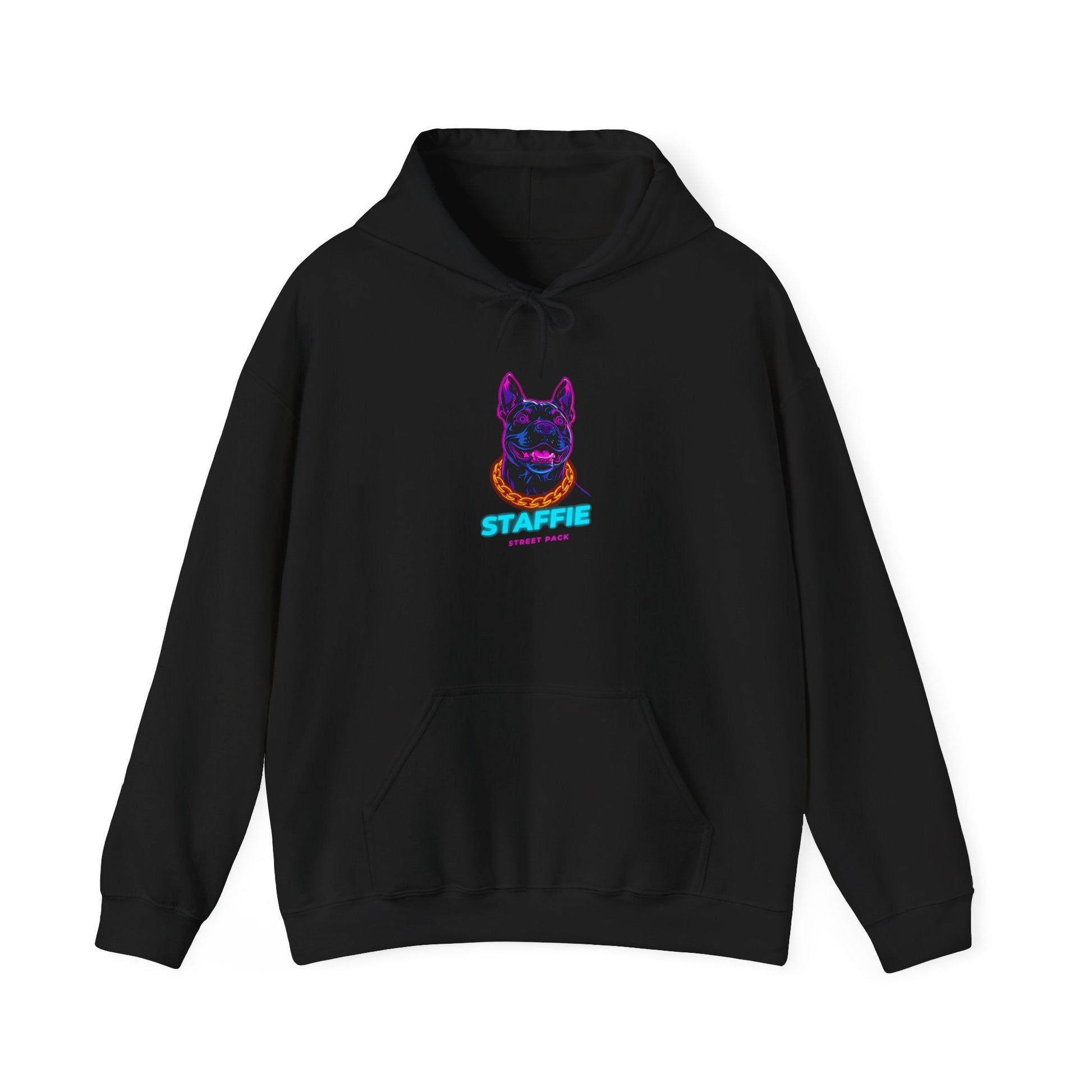 Maroon Staffie streetwear hoodie with gold chain design