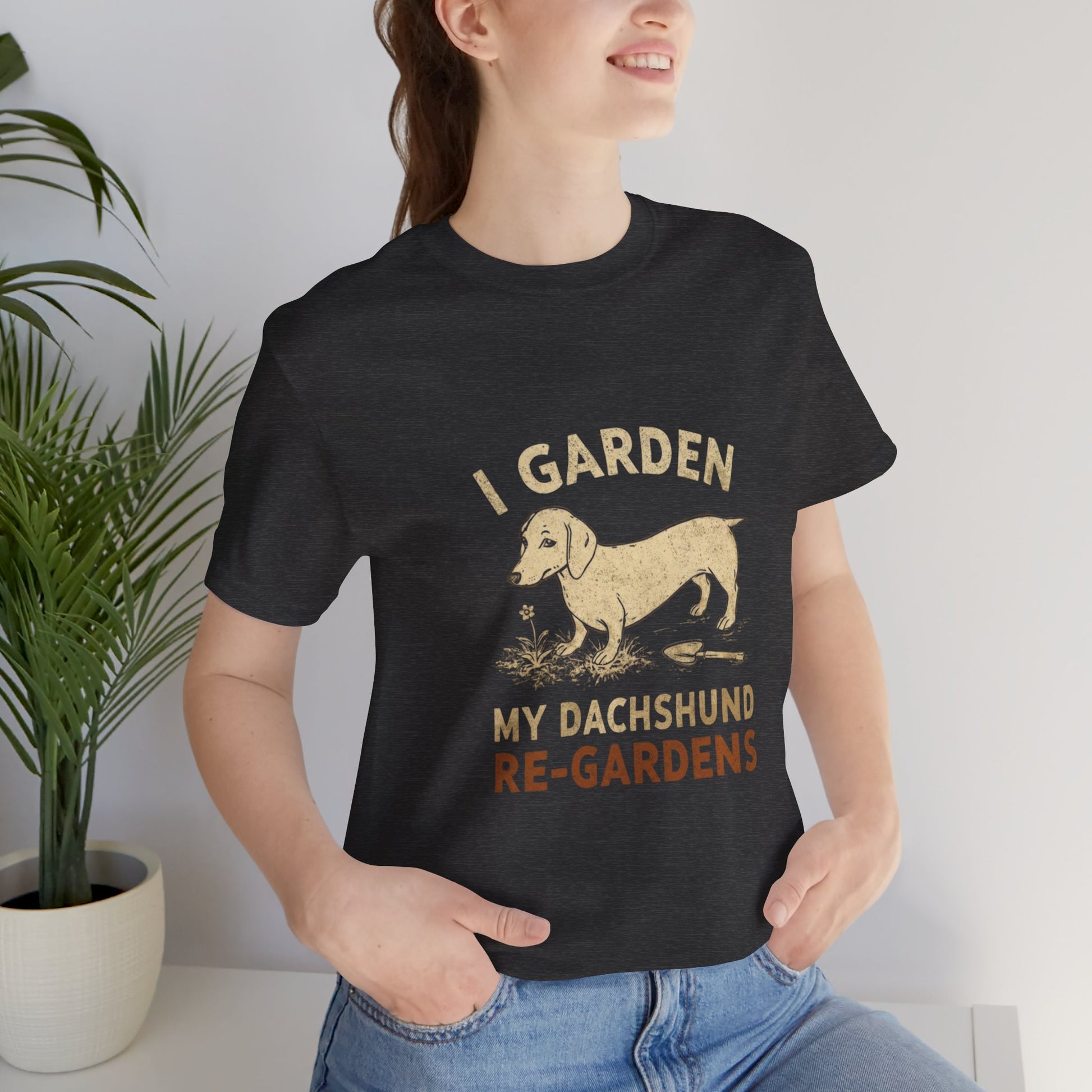 Funny Dachshund gardening tee on navy