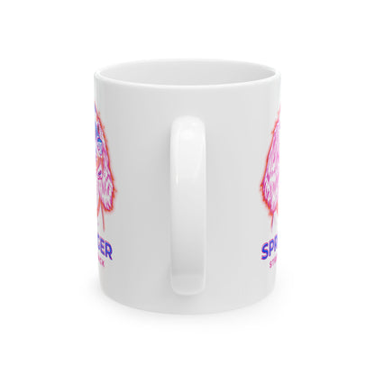 Springer Spaniel neon mug with coffee on a desk
