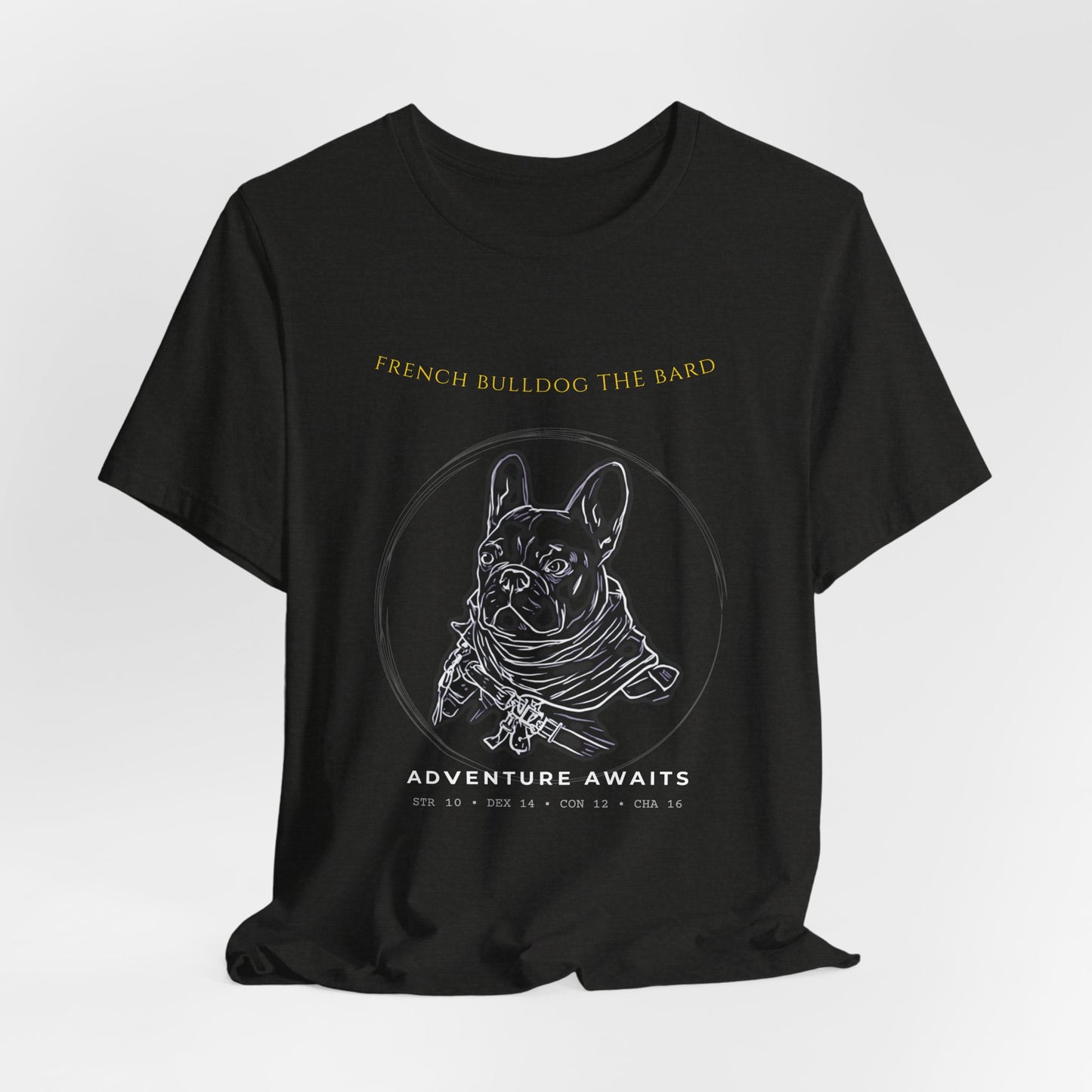 French Bulldog the bard Adventure T-Shirt — "Adventure Awaits" Graphic Tee