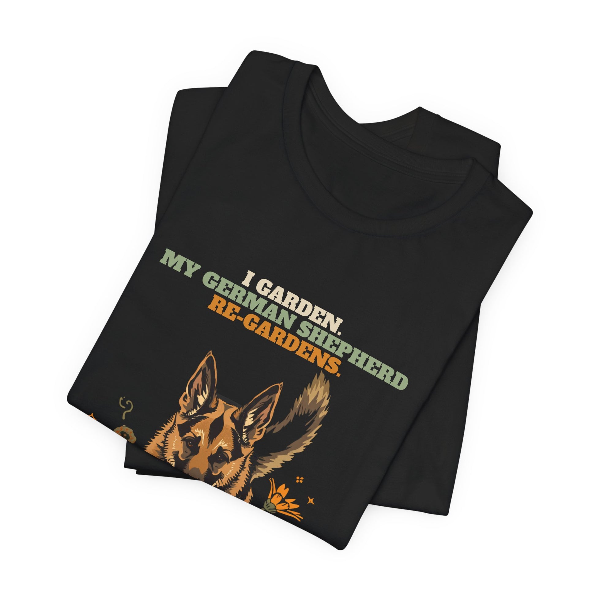 Gardening dog t-shirt featuring a german shepherd