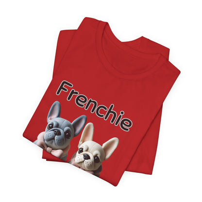 Folded Red Frenchie Squad t-shirt with French Bulldog pups design