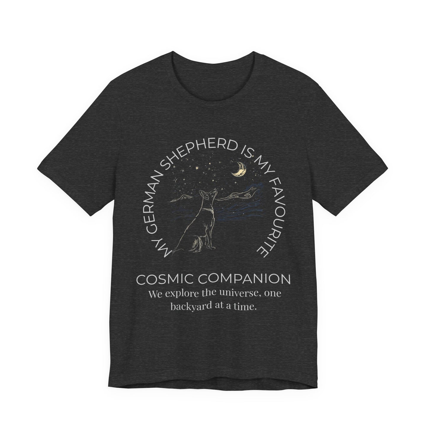 Cosmic Companion T-Shirt — “My German Shepherd Is My Favorite” Moon & Stars Tee