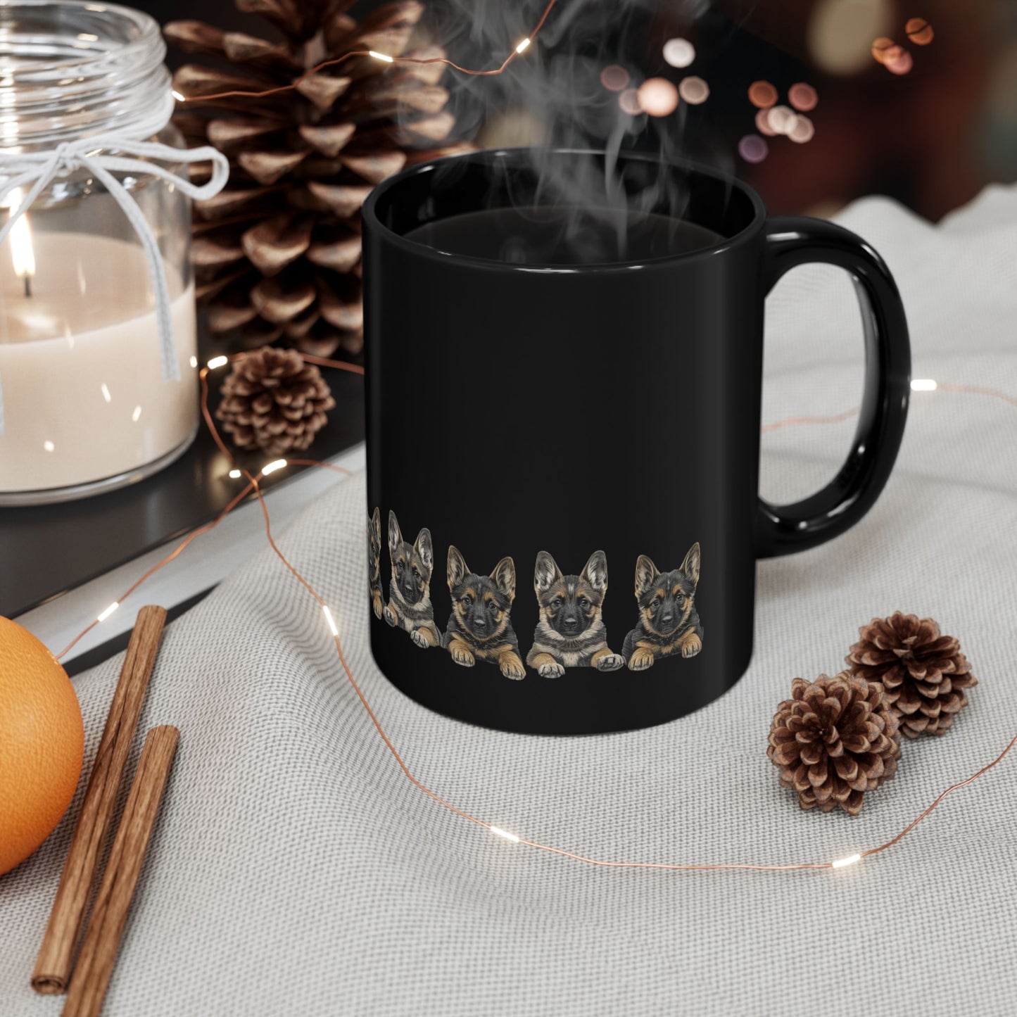 German Shepherd Puppy Line Black Coffee Mug — Cute Dog Lover Gift (11oz/15oz)