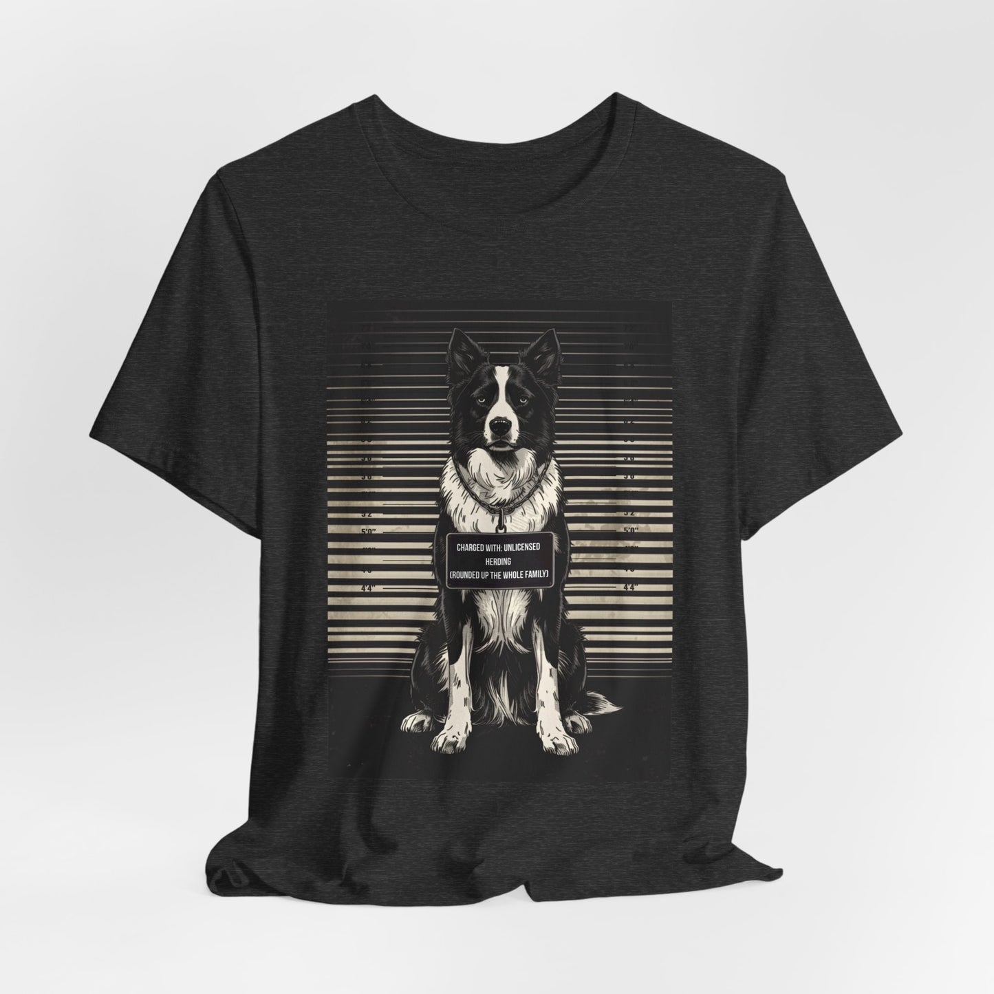 Black Heather colourway of the Border Collie True Crime Night Shift t-shirt, back view