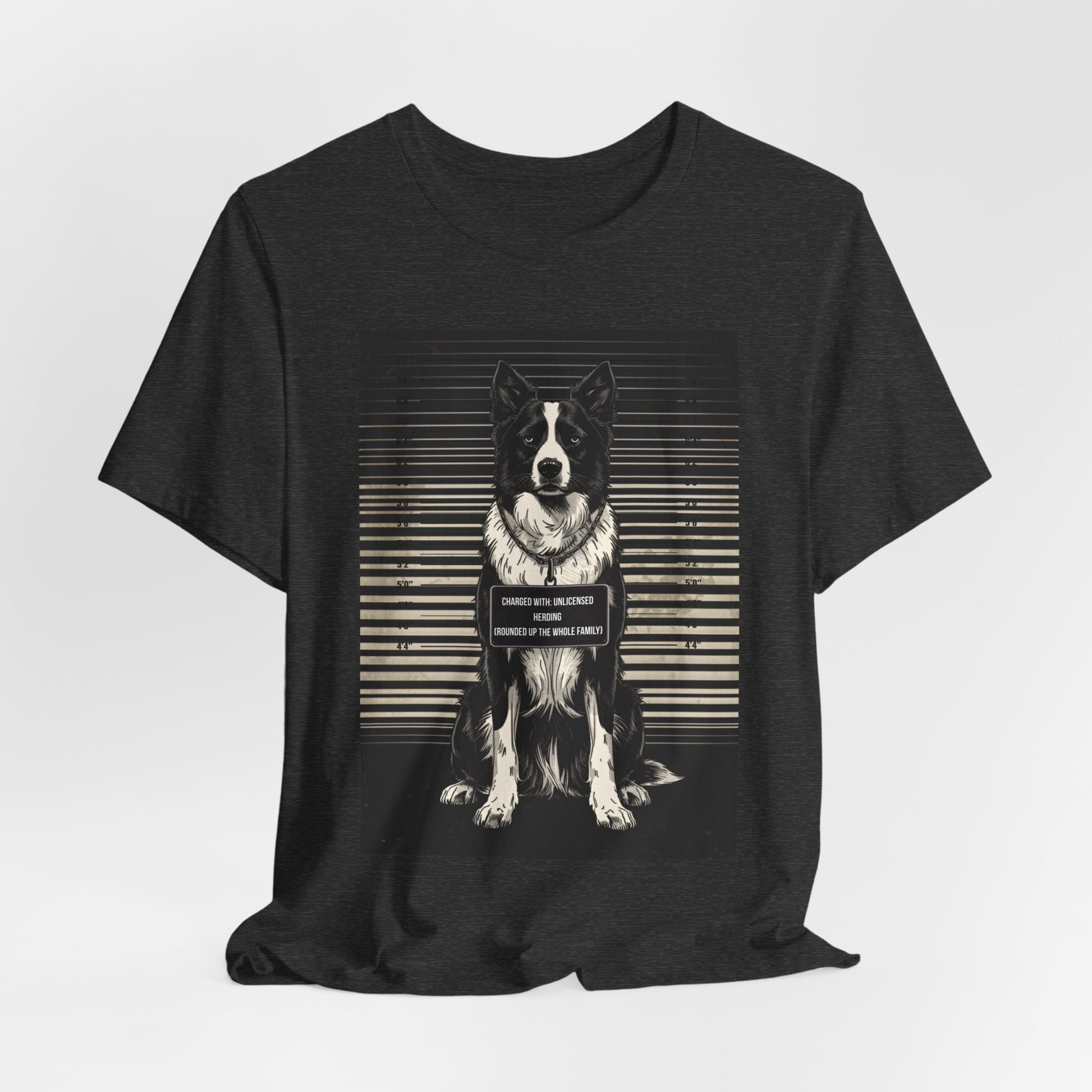 Black Heather colourway of the Border Collie True Crime Night Shift t-shirt, back view