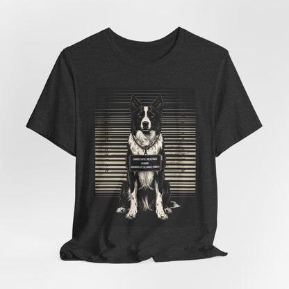 Black Heather colourway of the Border Collie True Crime Night Shift t-shirt, back view