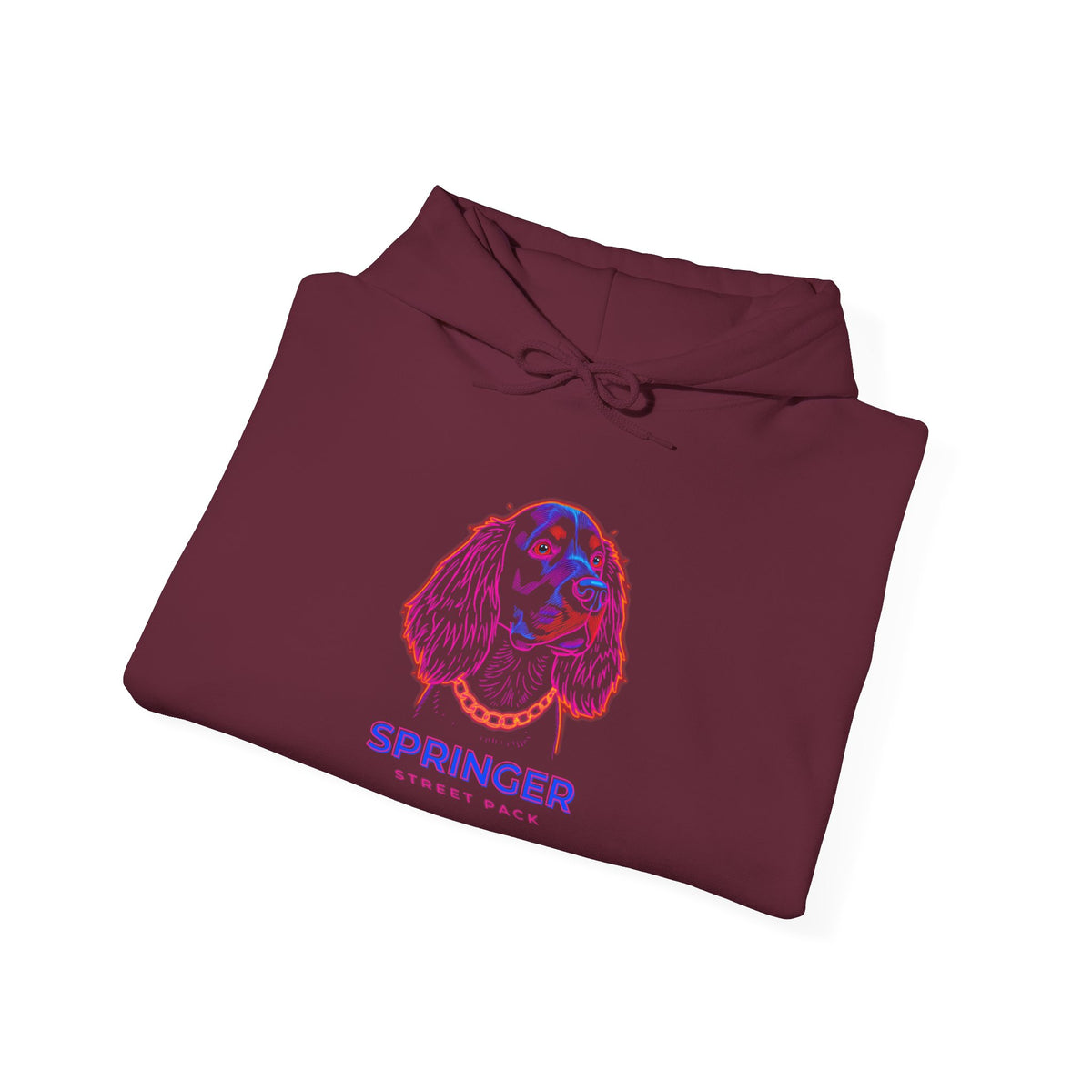 Springer Spaniel neon hoodie folded flat showing dark fabric