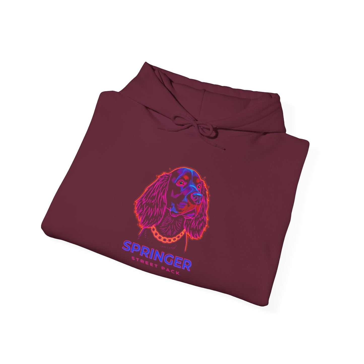 Springer Spaniel neon hoodie folded flat showing dark fabric