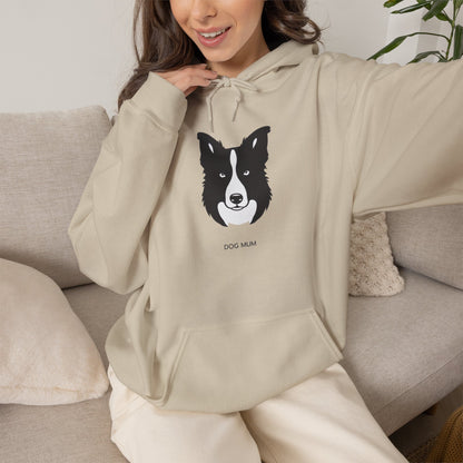 Border Collie Dog Mum line art hoodie in White