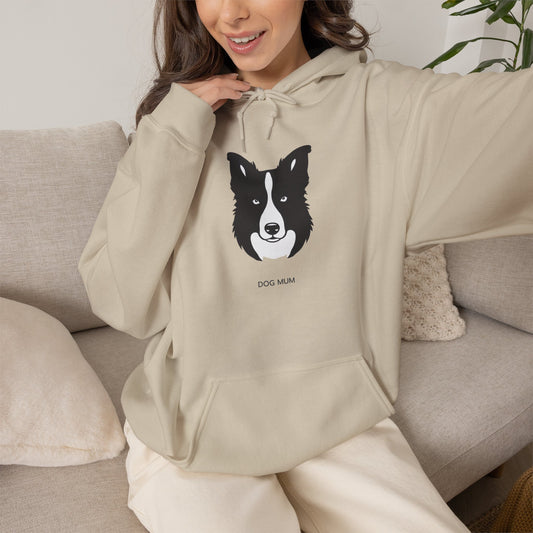 Border Collie Dog Mum line art hoodie in White