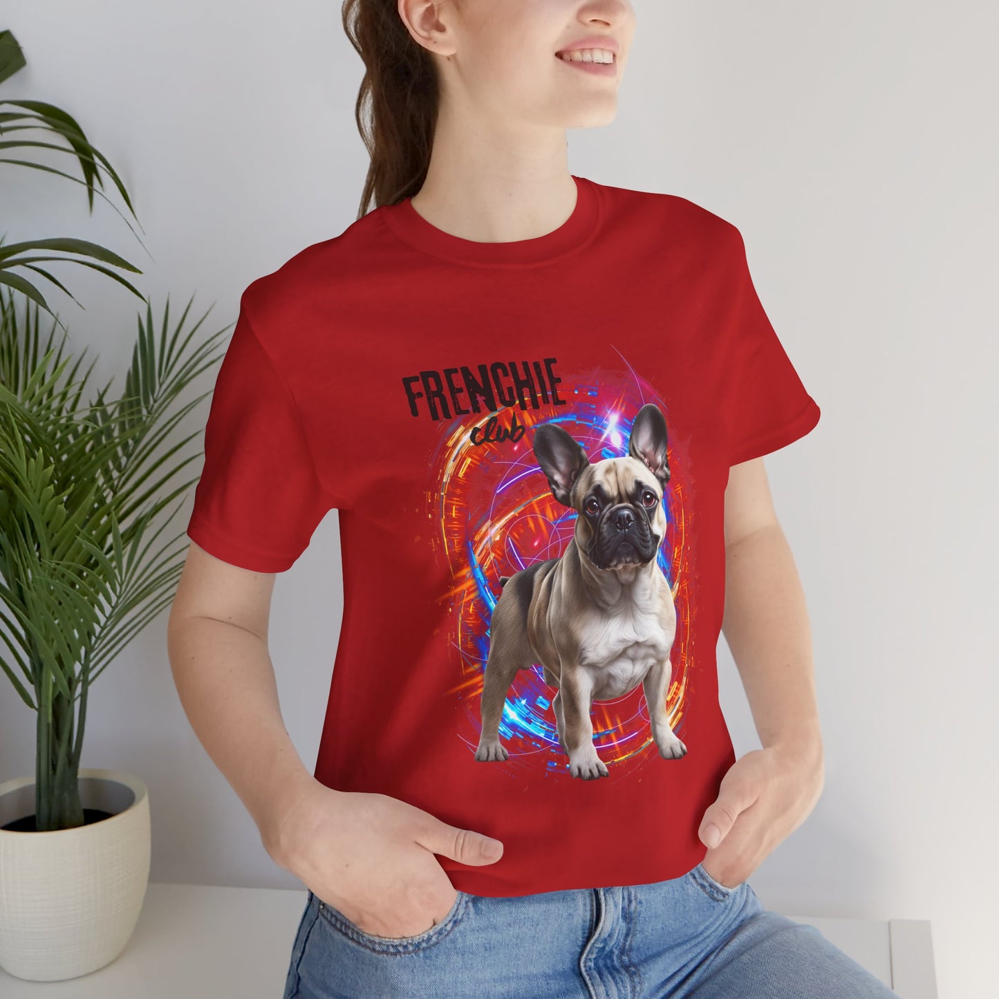 Join the Frenchie Club t-shirt — Natural and Pink colours shown, ideal gift for Frenchie owners