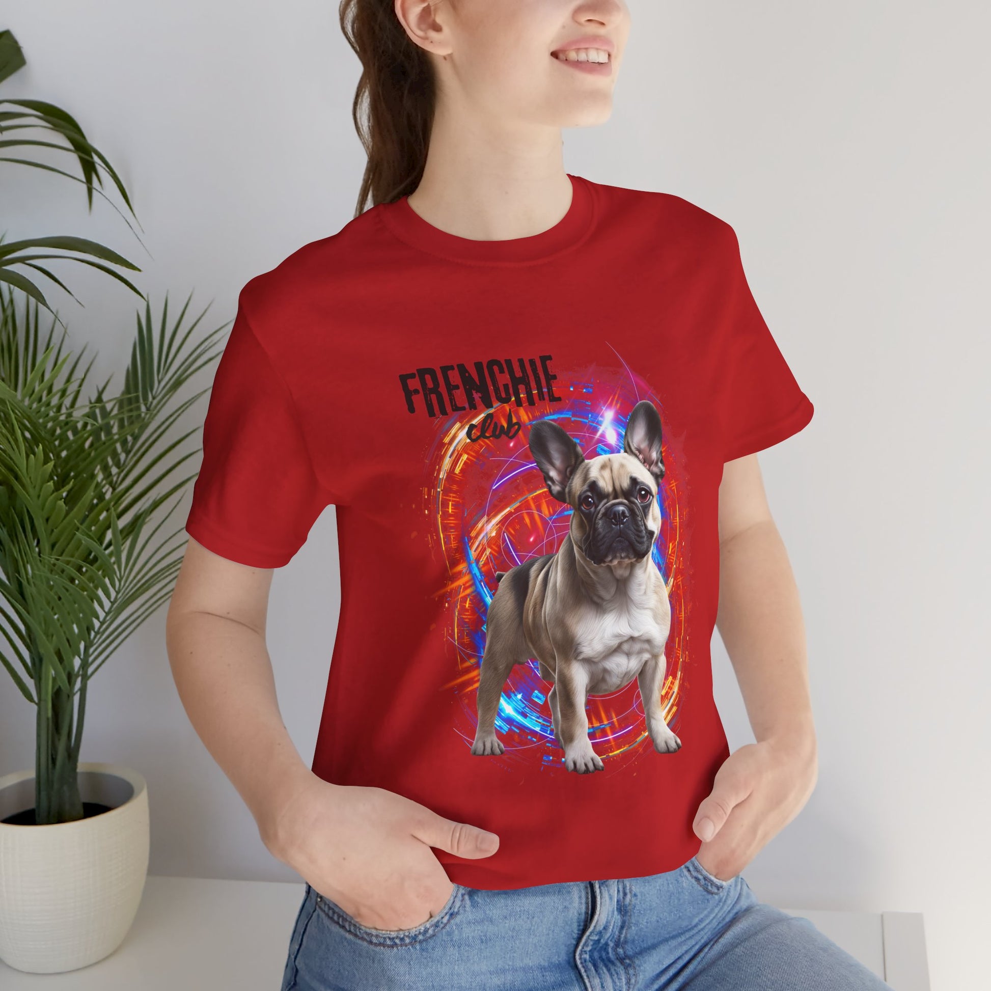 Join the Frenchie Club t-shirt — Natural and Pink colours shown, ideal gift for Frenchie owners