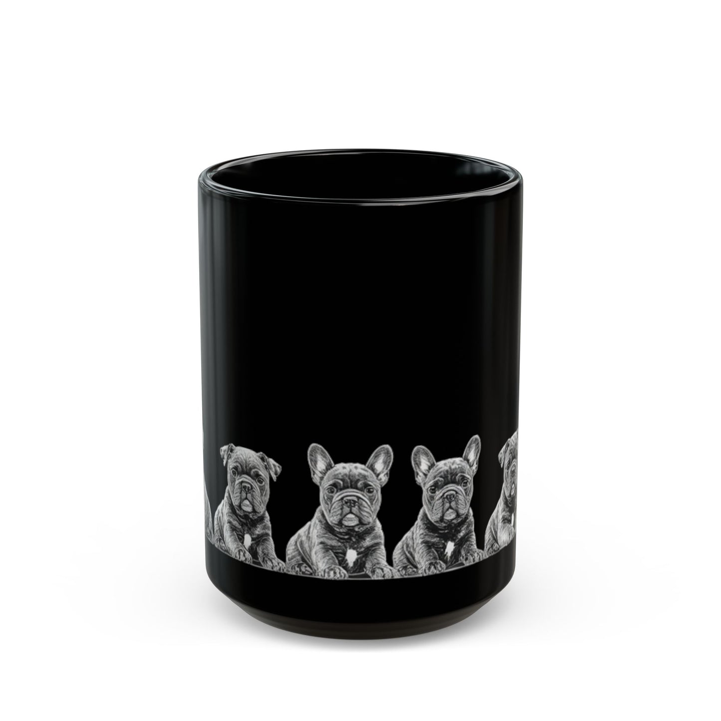 staffies Row Black Mug — Cute Dog Coffee Cup (11oz/15oz)