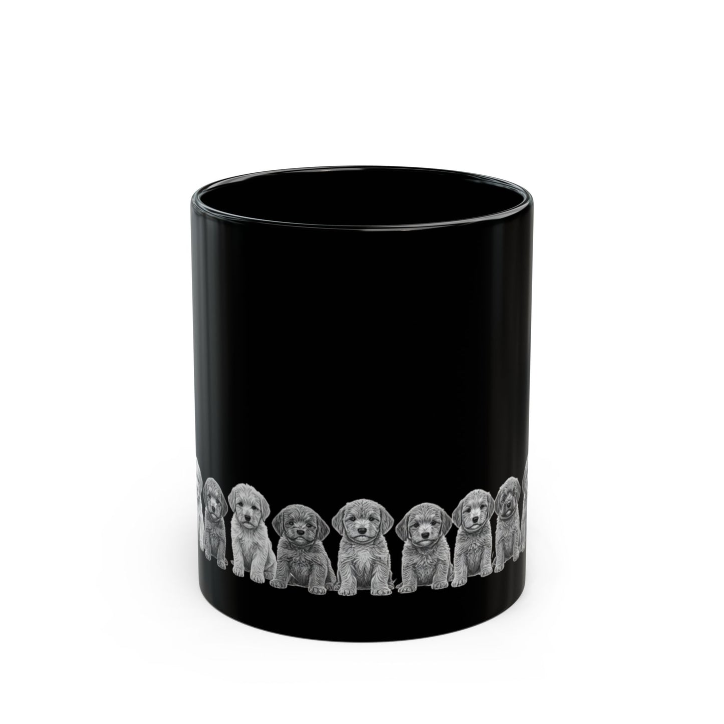cockapoo Puppy Lineup Black Ceramic Mug — Cute Dog Coffee Tea Cup (11oz & 15oz)