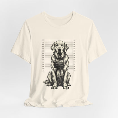 Golden Retriever True Crime Night Shift t-shirt, dark grey heather, back view