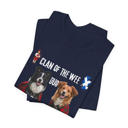 Clan of the Wee Dug black t-shirt lifestyle, funny Scottish wee dug slogan for dog lovers