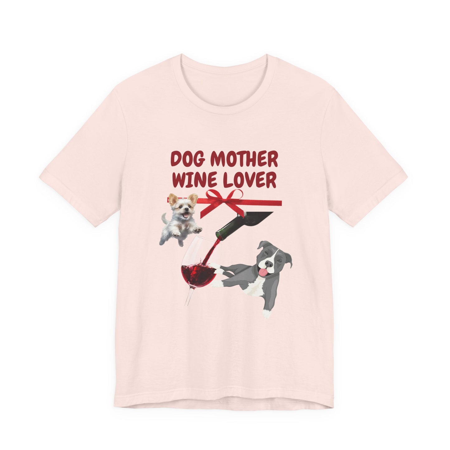 Dog Mother Wine Lover t-shirt worn by a model, front view