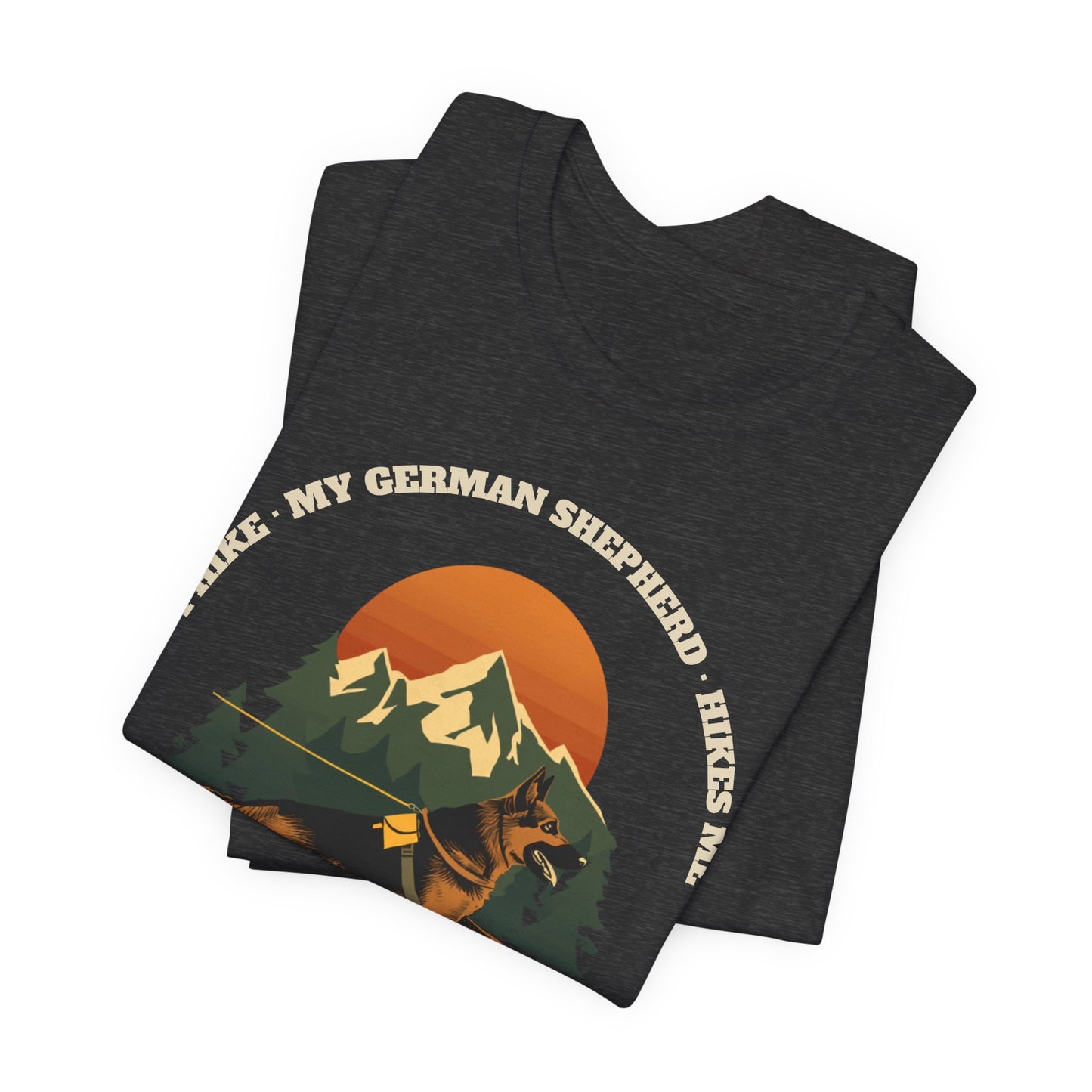 Dark grey heather german shepherd hiking t-shirt fabric texture close-up