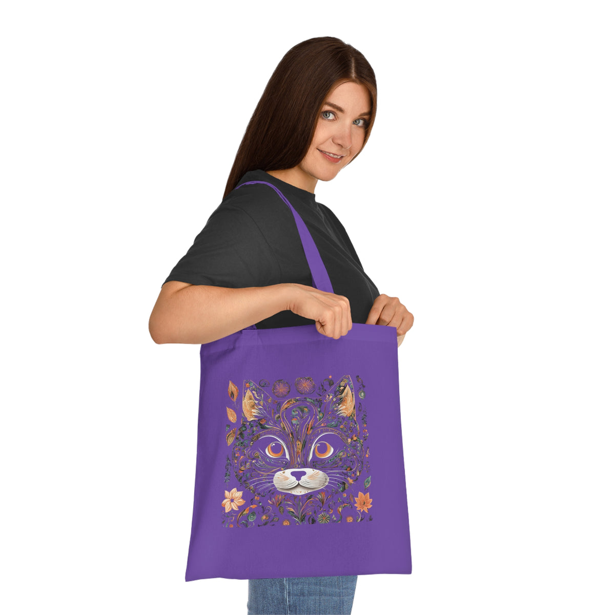 SniffWaggleNWalk™ cat tote — back view showing design printed on reverse side