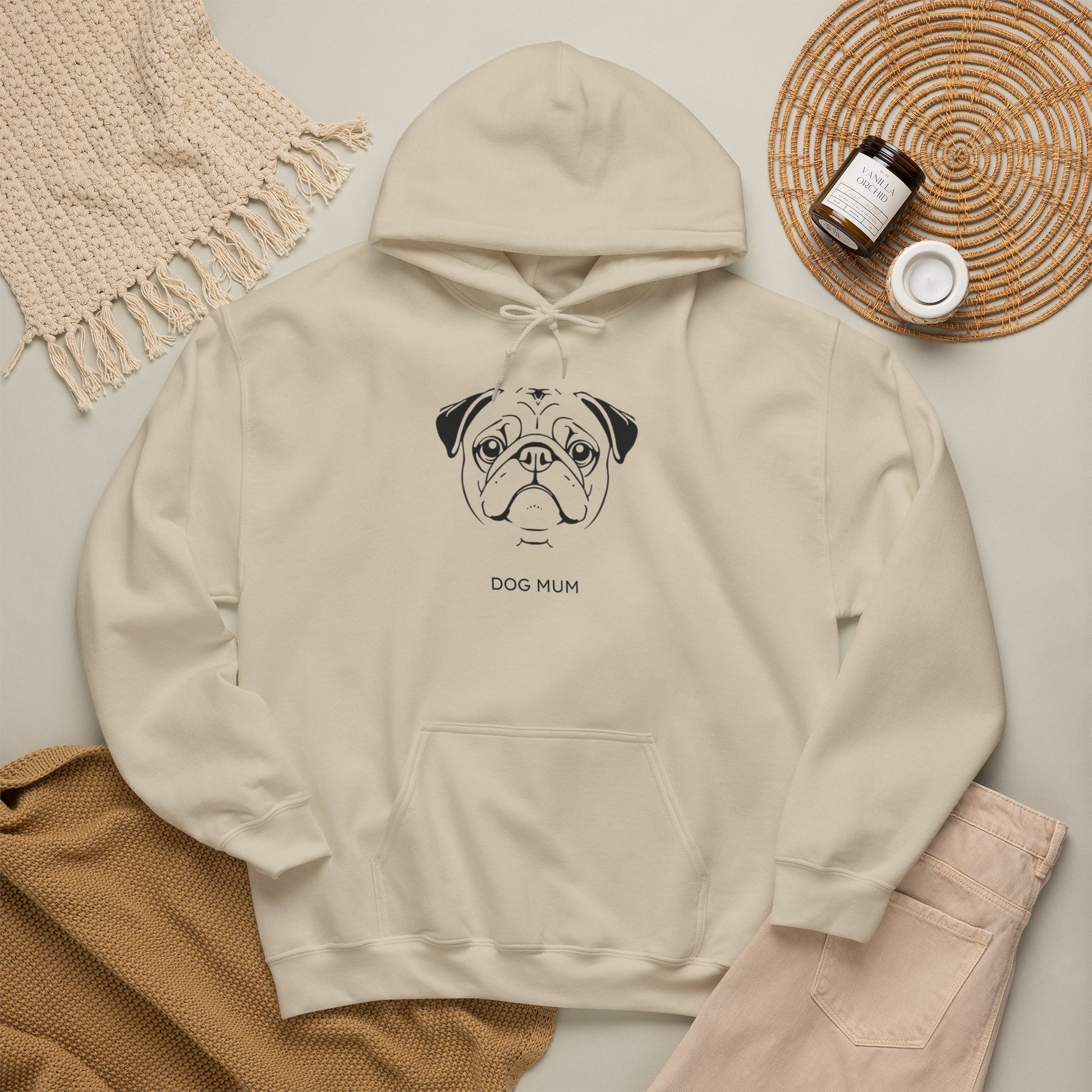 Pug Dog Mum line art hoodie in Light Blue