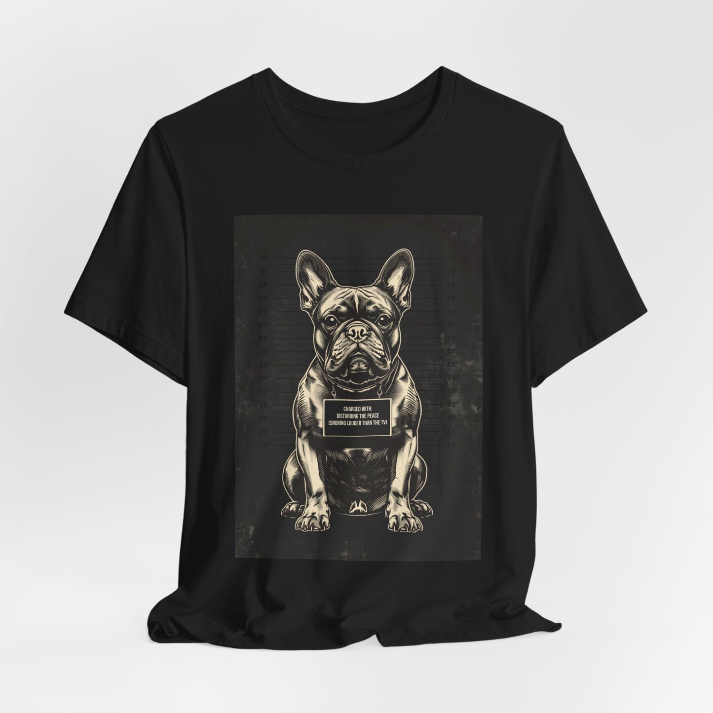 Gift-ready photo of the French Bulldog True Crime Night Shift tee