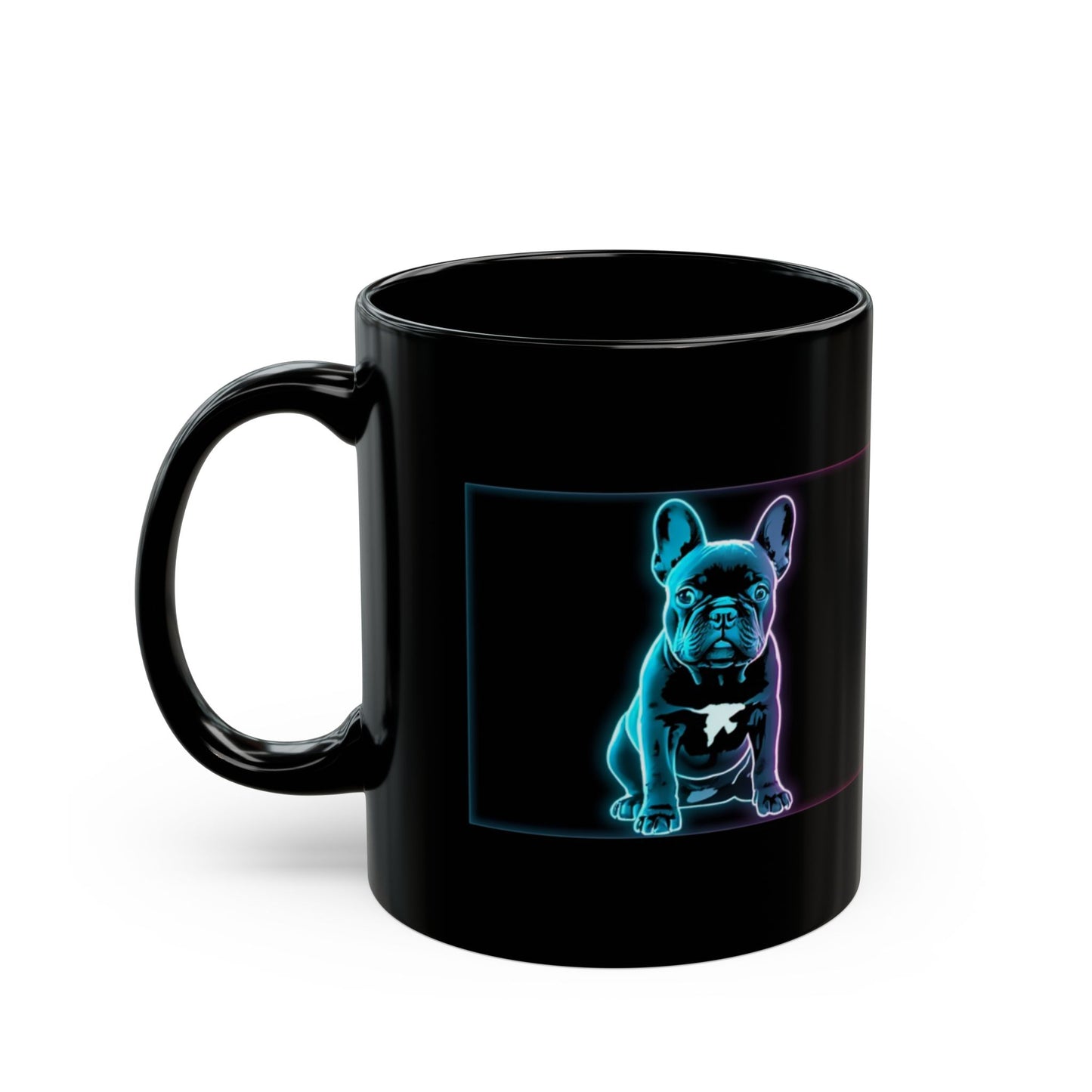 Neon French Bulldog Black Coffee Mug — Colorful Dog Portrait 11oz/15oz