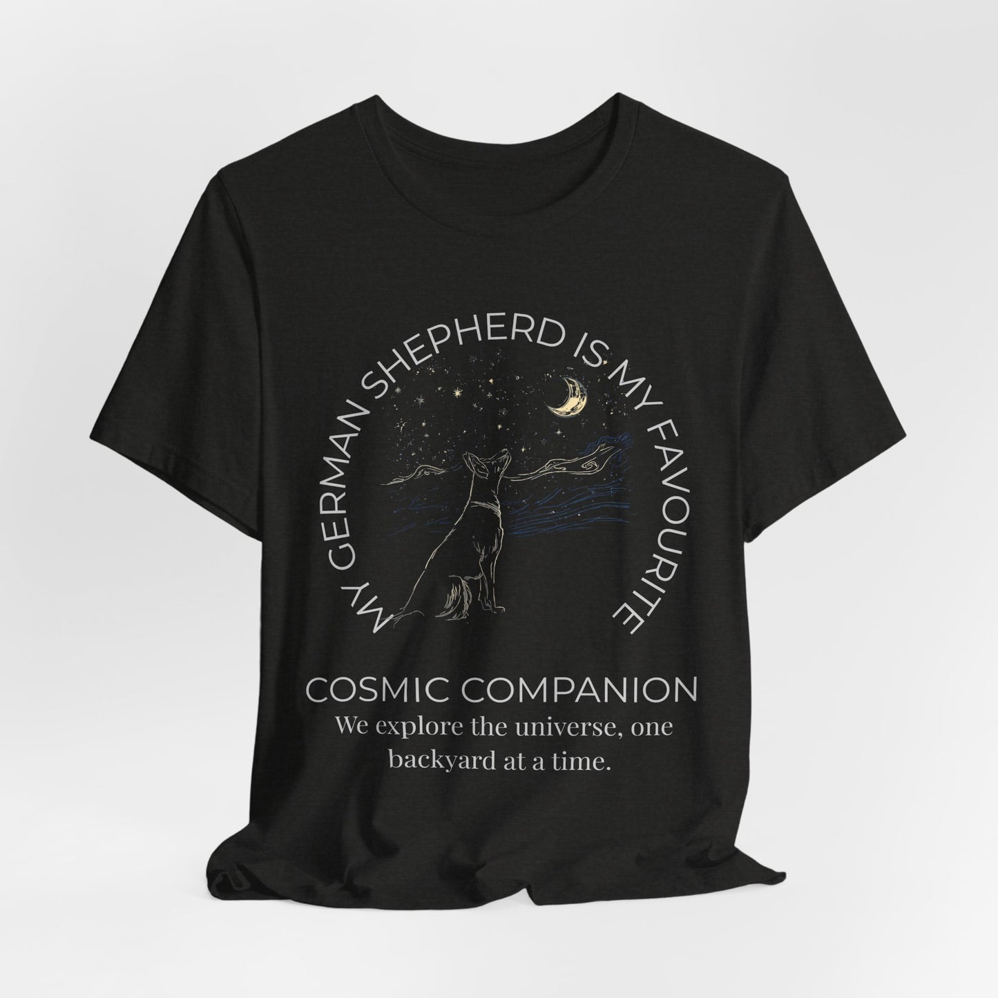 Cosmic Companion T-Shirt — “My German Shepherd Is My Favorite” Moon & Stars Tee