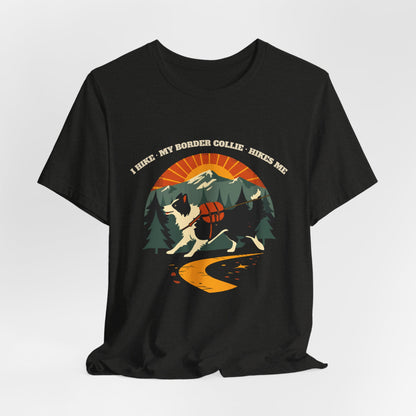 Black border collie hiking unisex tee gift idea for dog lovers