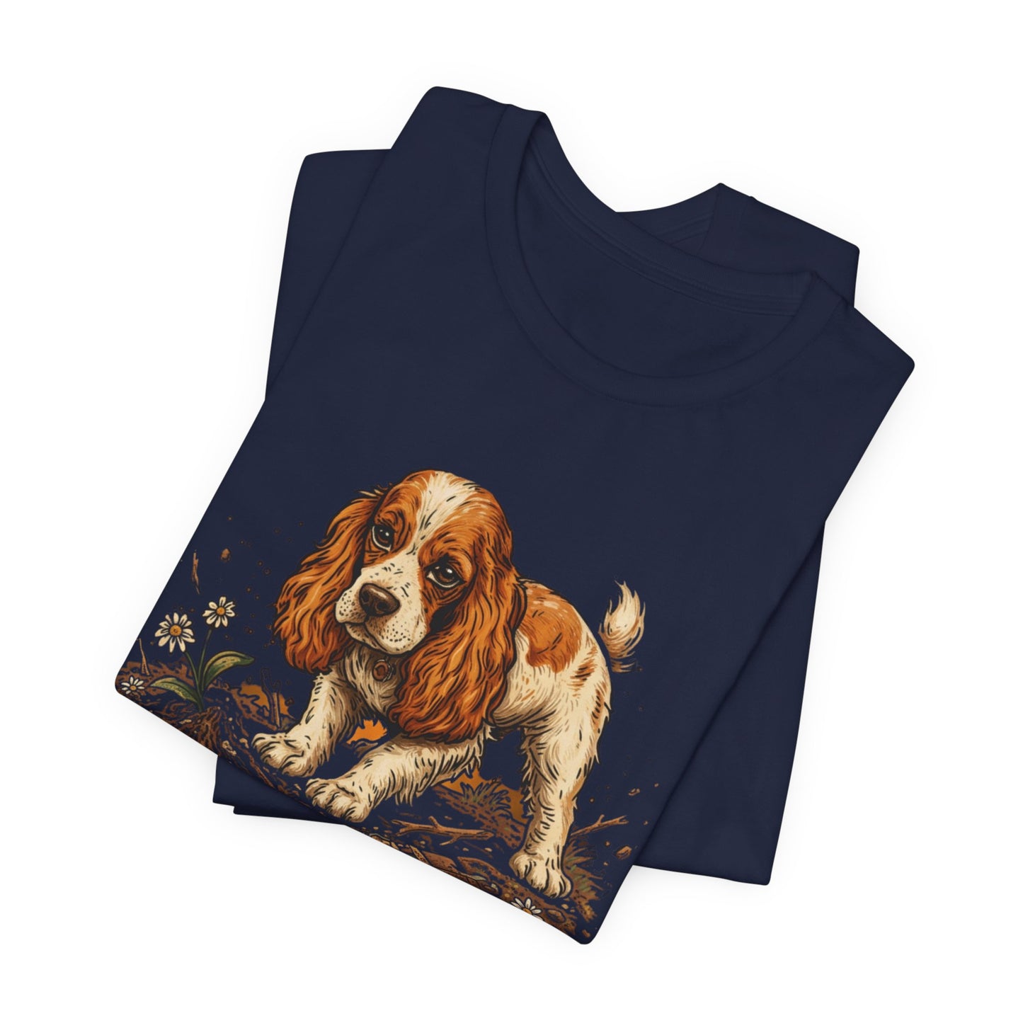 Cocker Spaniel gardening t-shirt black flat lay