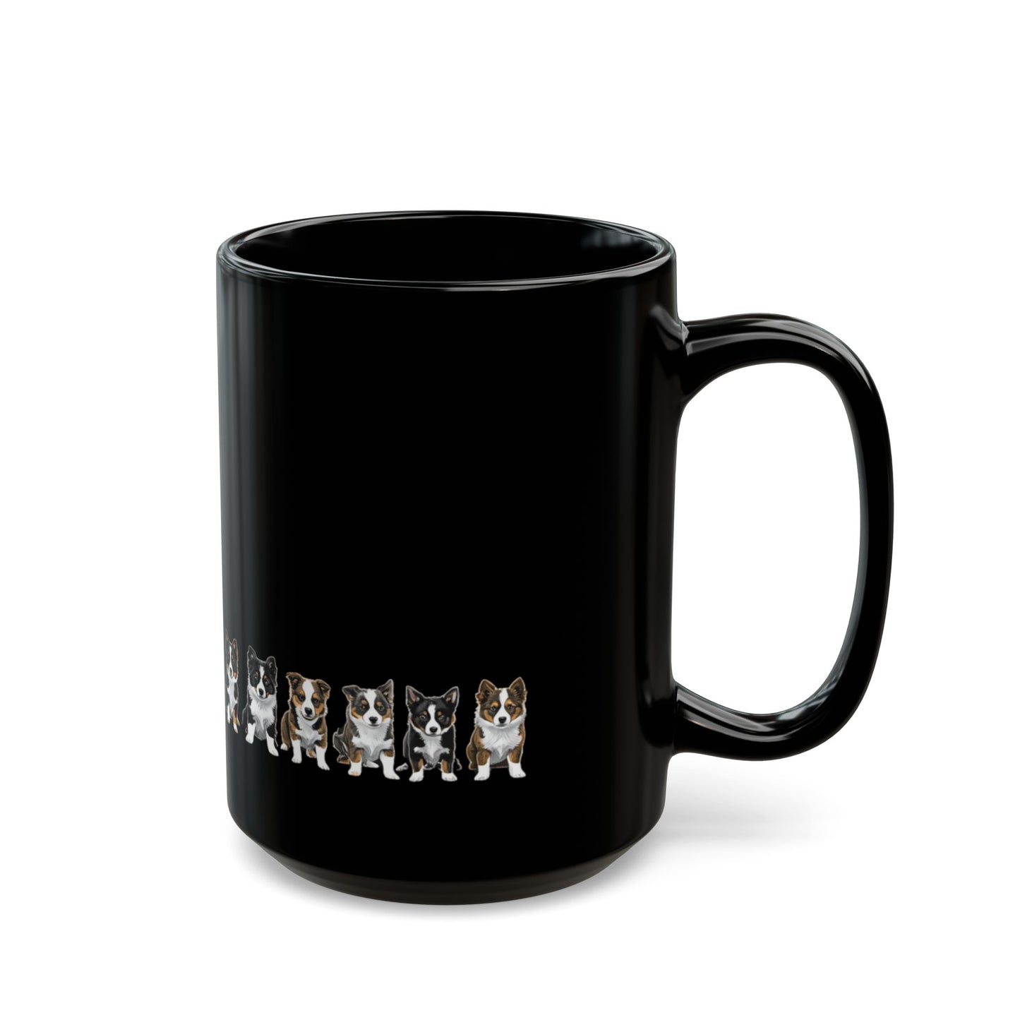 border collie Lineup Black Coffee Mug — Cute border collie Pattern (11oz & 15oz)