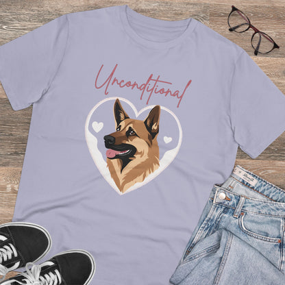 "UNCONDITIONAL LOVE" Organic T-shirt - Unisex FEATURING A GERMAN SHEPHERD - Sniff Waggle And Walk