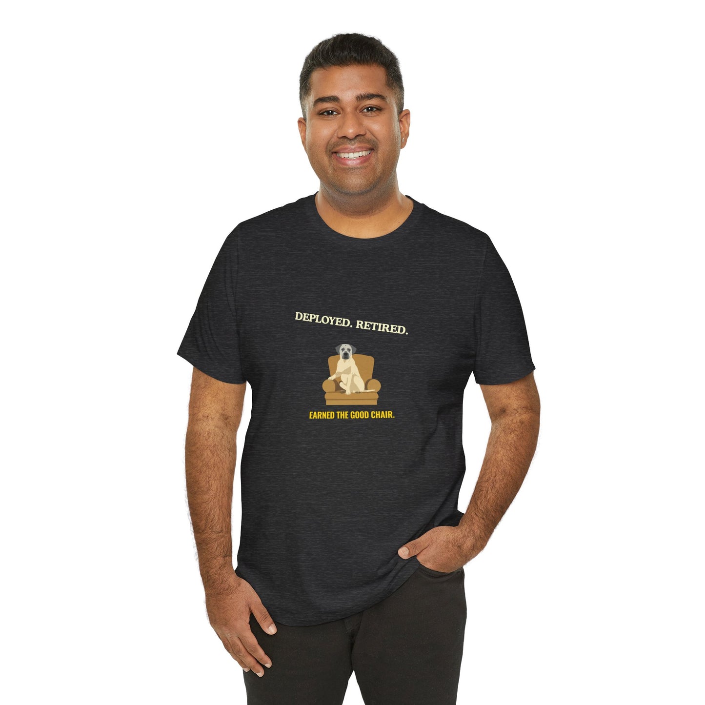 Retired Veteran Tee - "Deployed. Retired. Earned the Good Chair."