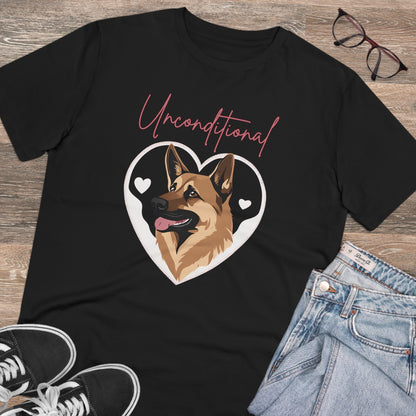 "UNCONDITIONAL LOVE" Organic T-shirt - Unisex FEATURING A GERMAN SHEPHERD - Sniff Waggle And Walk