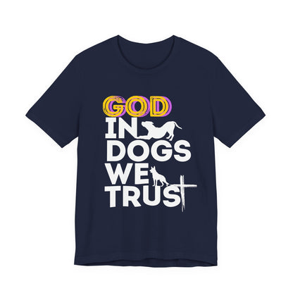 God in Dogs We Trust Christian dog t-shirt in Navy, front view