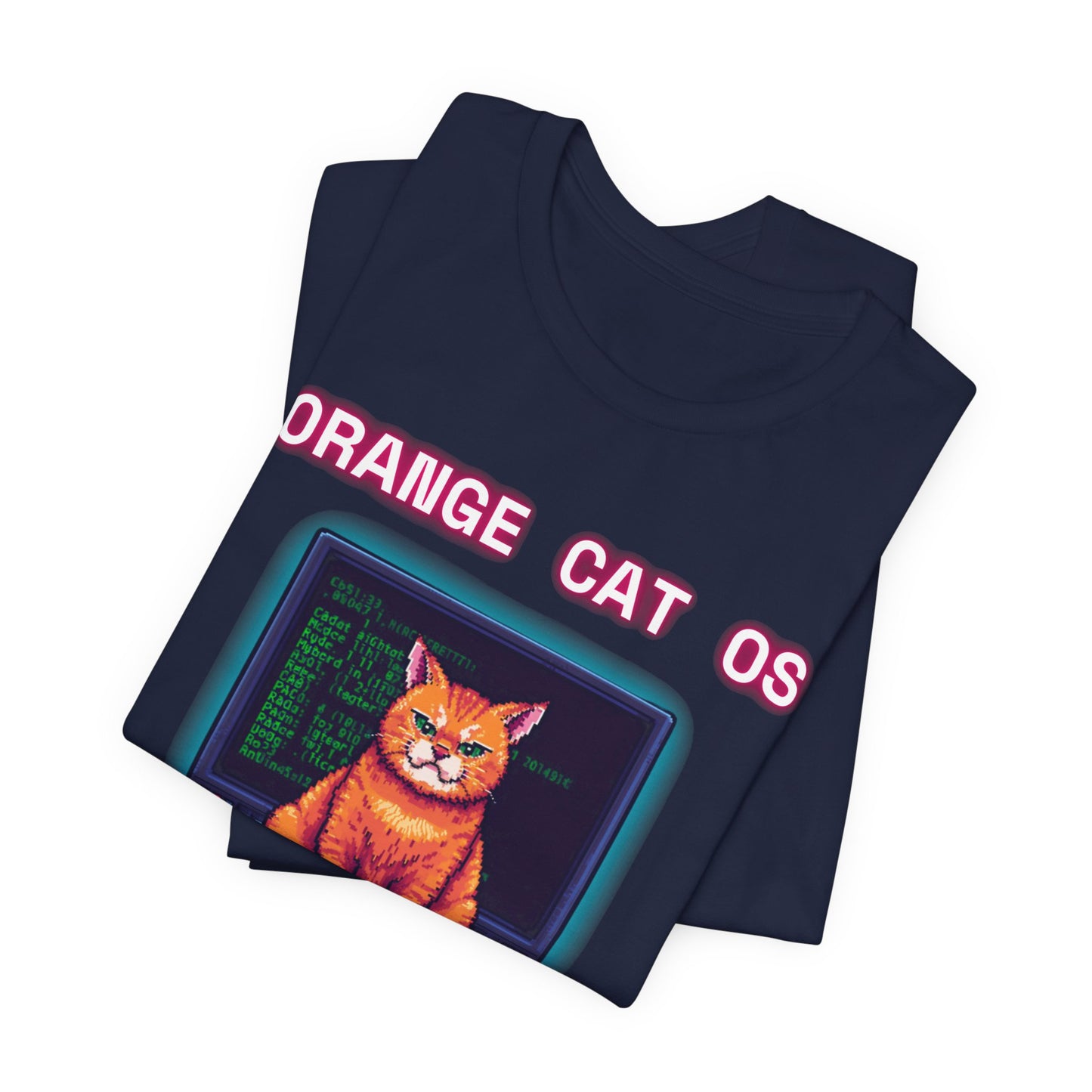 Orange Cat OS T-Shirt — Retro Computer Cat Tee ("Orange Cat OS" with keyboard caption)