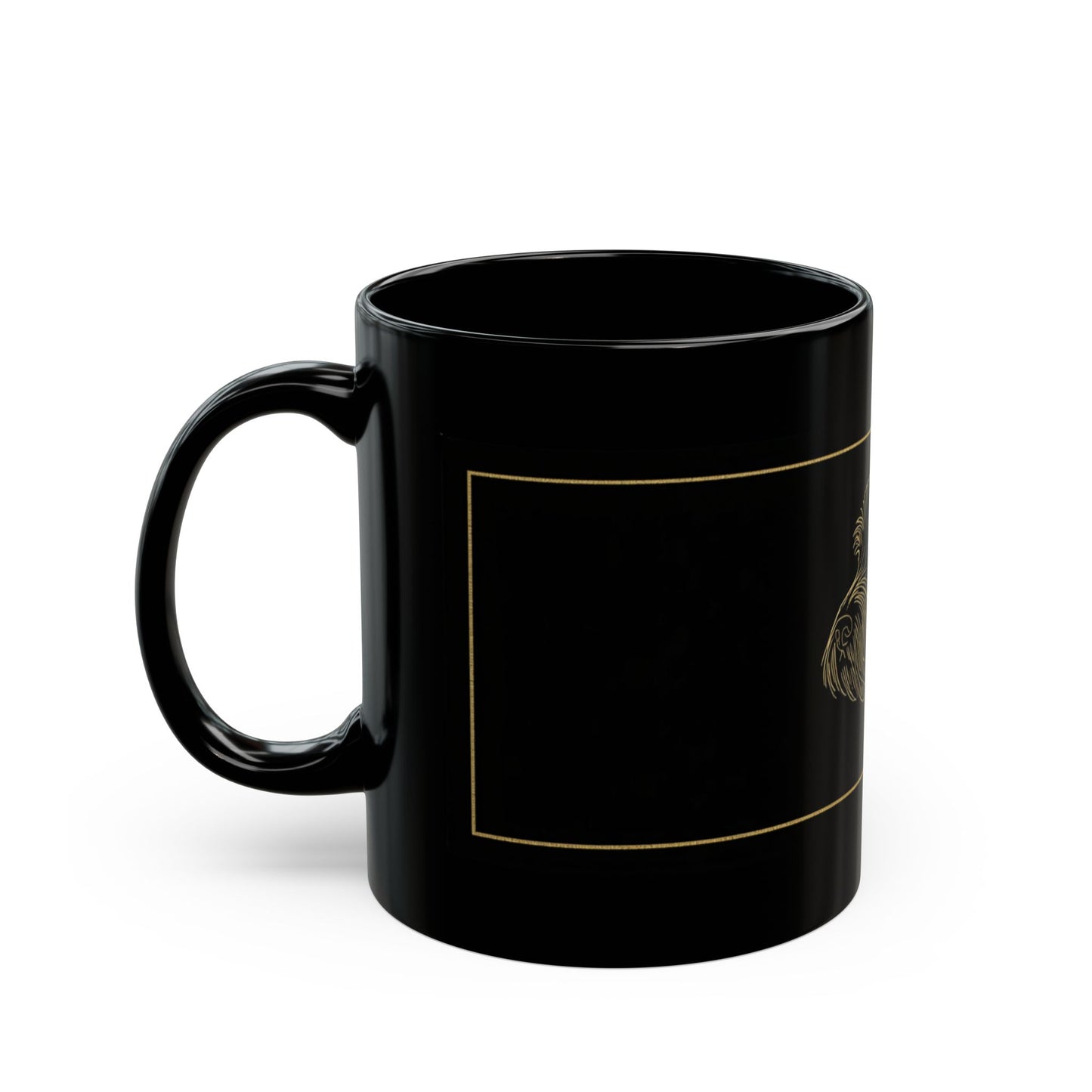 Black Ceramic Mug — Elegant Gold-Line Dog Portrait Coffee Cup (11oz/15oz)