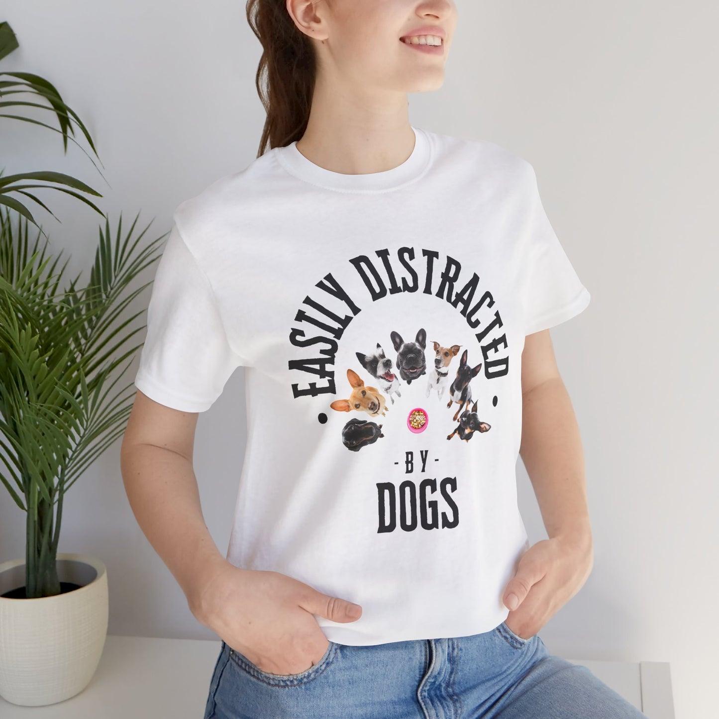 Easily Distracted by Dogs T-Shirt — Heather Storm — flat lay — SniffWaggleNWalk™