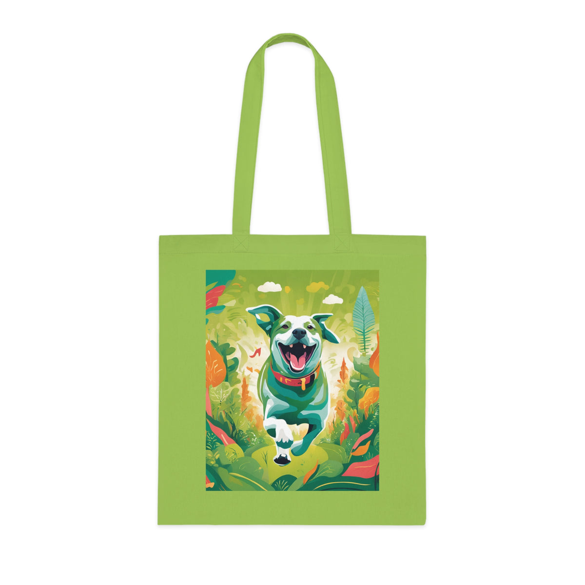 Painted running dog cotton tote bag shown as a gift for dog lovers and art enthusiasts