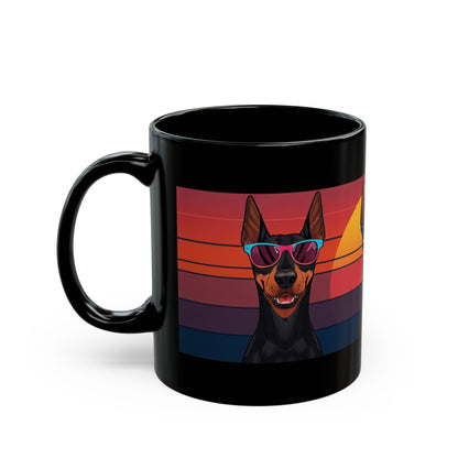 Doberman retro sunglasses mug shown in hand