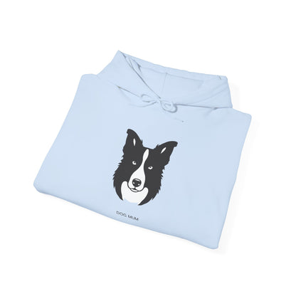 Border Collie Dog Mum hoodie detail on light fabric