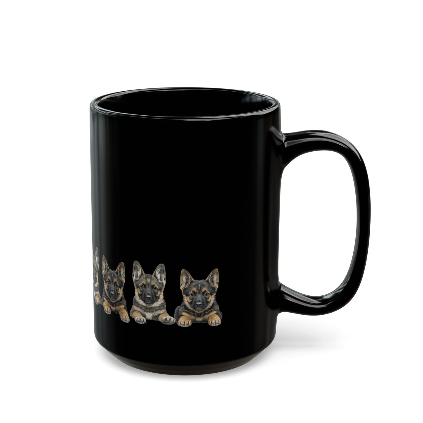 German Shepherd Puppy Line Black Coffee Mug — Cute Dog Lover Gift (11oz/15oz)