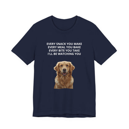 Personalized dog photo t-shirt in Navy, flat lay close-up of front design with custom pet photo