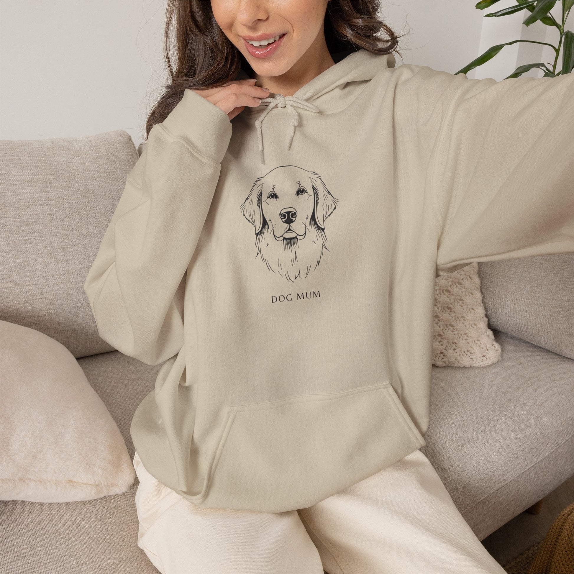 Golden Retriever Dog Mum minimalist line art hoodie, front view