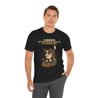 Border collie gardening tee in dark grey heather