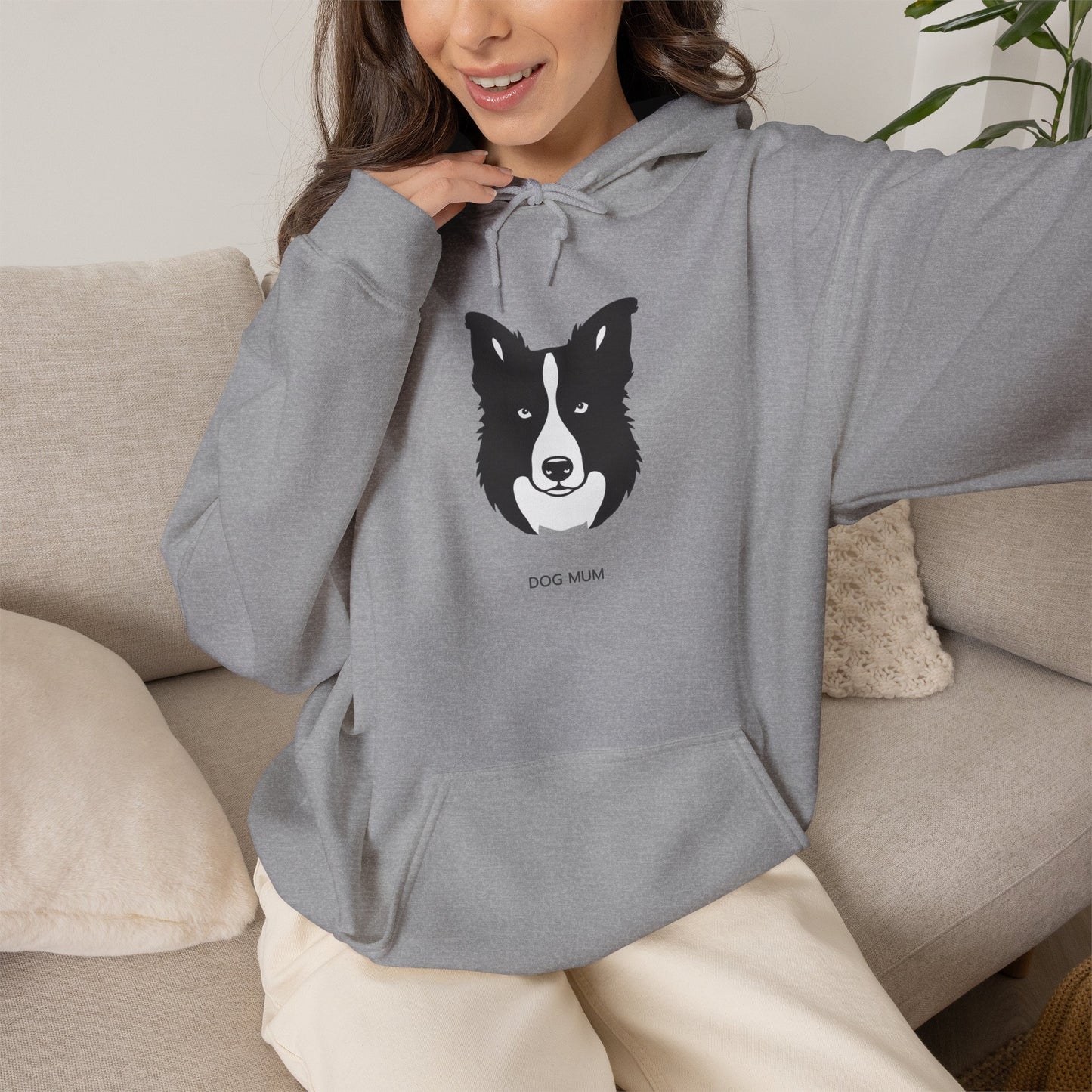 Border Collie Dog Mum line art hoodie in Sand
